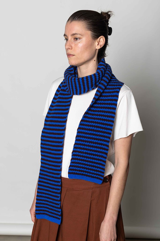 Micro Cable Striped Wool Scarf Cobalt/Prune
