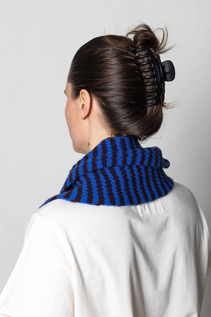 Micro Cable Striped Wool Scarf Cobalt/Prune