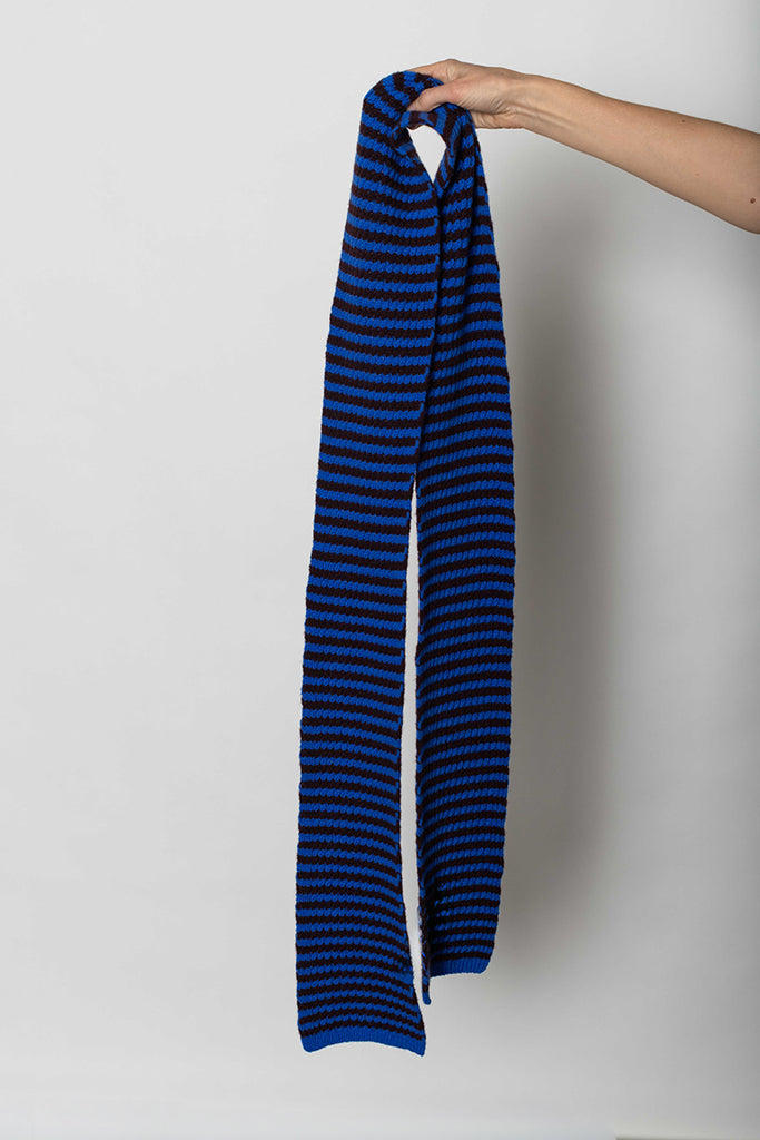 Micro Cable Striped Wool Scarf Cobalt/Prune