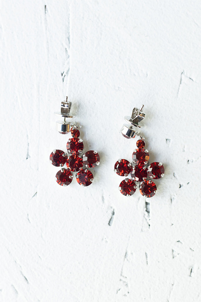 Mini Daisy Drop Earrings - Blood Red