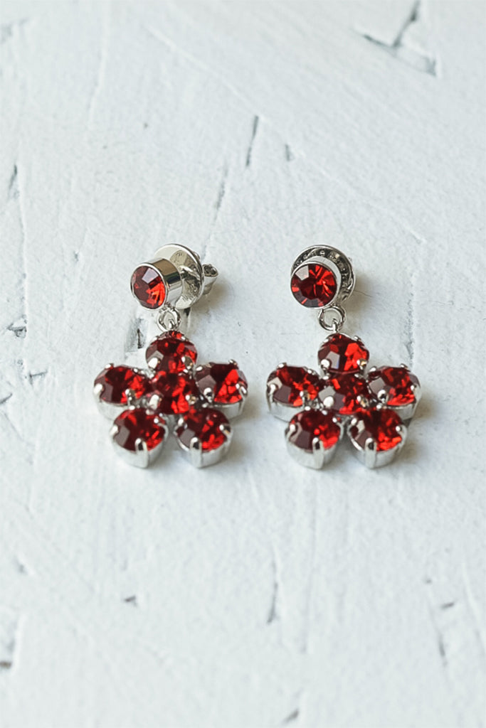 Mini Daisy Drop Earrings - Blood Red
