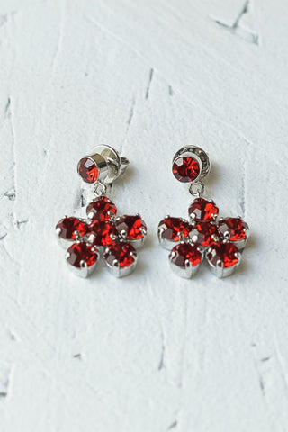 Mini Daisy Drop Earrings - Blood Red