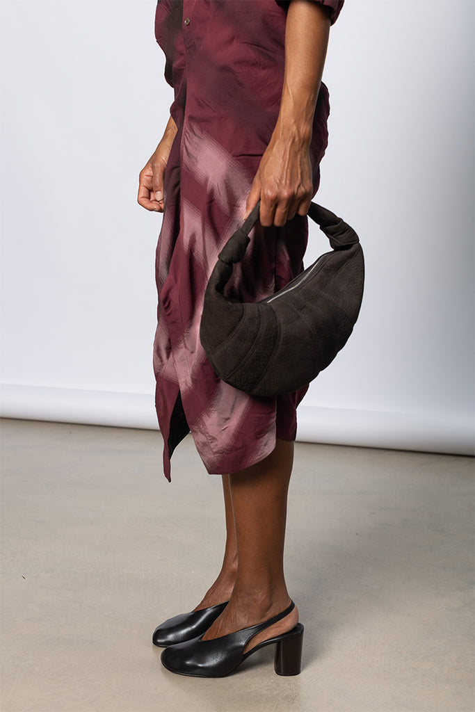 Mini Fortune Croissant Bag - Ebony Brown Alpaca Nubuck Leather