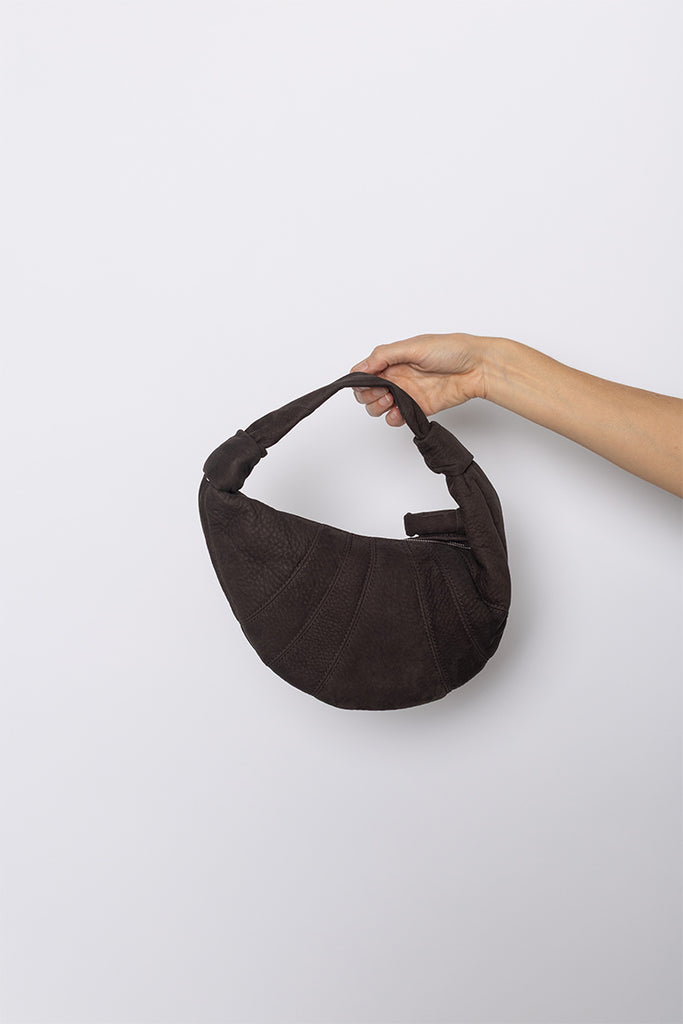 Mini Fortune Croissant Bag - Ebony Brown Alpaca Nubuck Leather