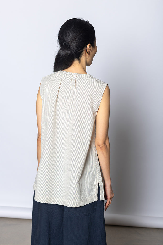 Mini Stripe Cotton Top - Sunwashed Blue