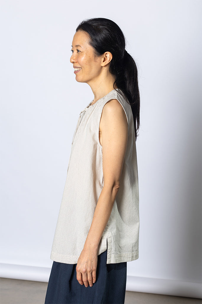 Mini Stripe Cotton Top - Sunwashed Blue