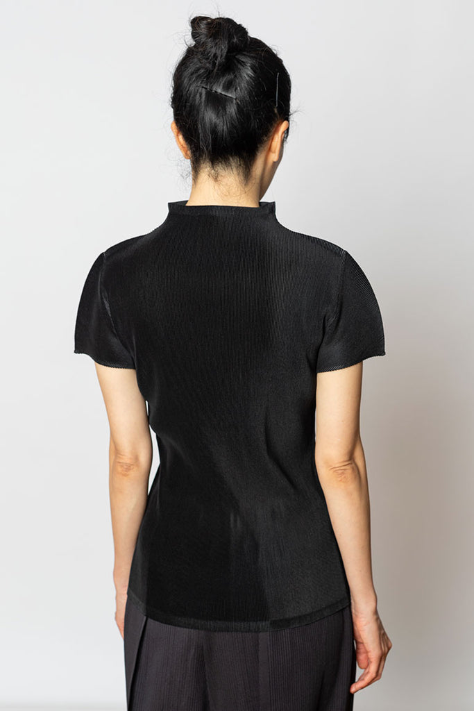 Mist Basic Short Sleeve High Neck Top - Black