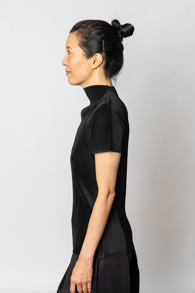 Mist Basic Short Sleeve High Neck Top - Black