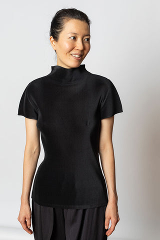 Mist Basic Short Sleeve High Neck Top - Black