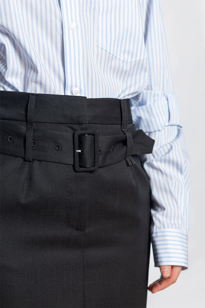 Multi Belt Loop Kick Back Skirt - Black