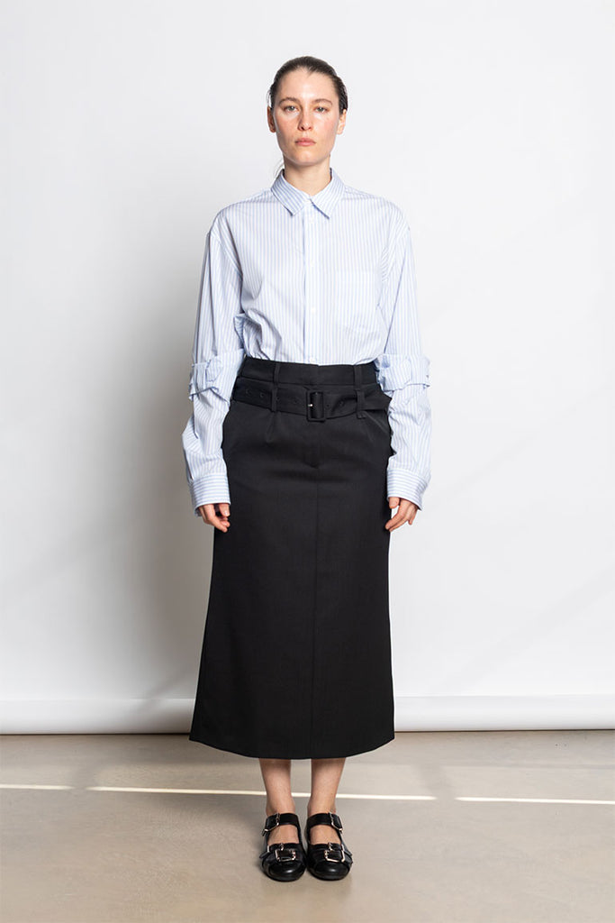Multi Belt Loop Kick Back Skirt - Black