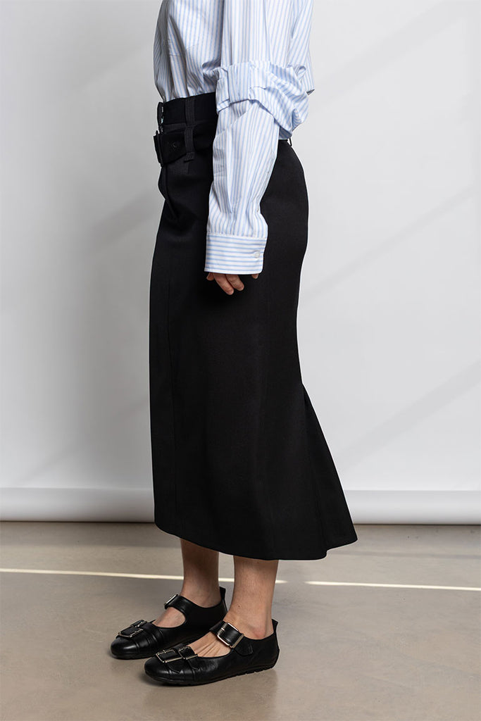 Multi Belt Loop Kick Back Skirt - Black