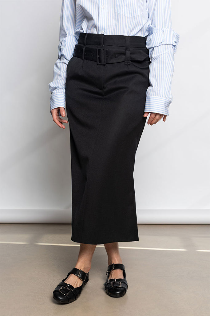 Multi Belt Loop Kick Back Skirt - Black