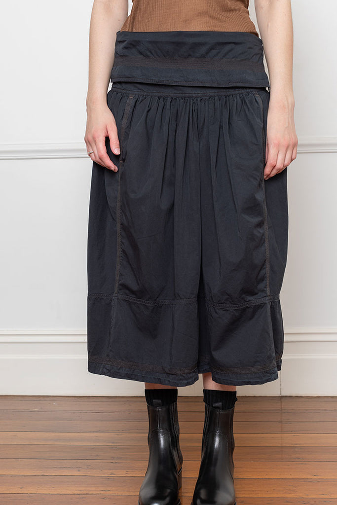 Multi Topstitched Gathered Skirt - Ash Black