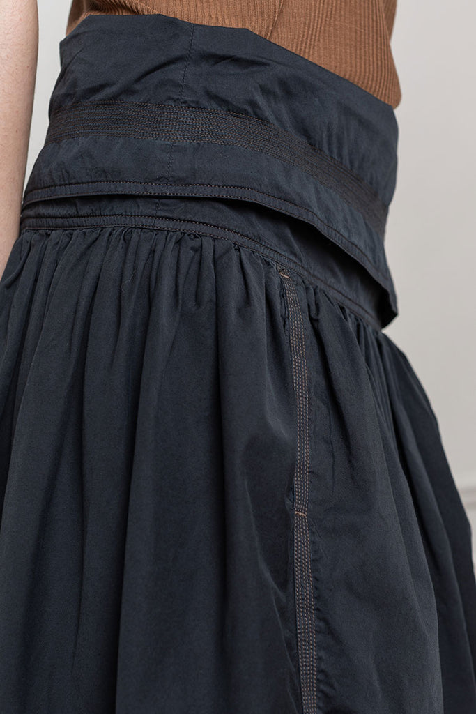 Multi Topstitched Gathered Skirt - Ash Black