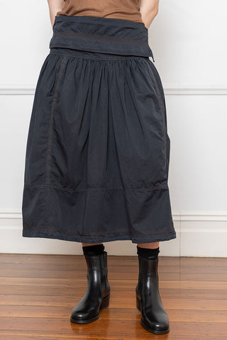 Multi Topstitched Gathered Skirt - Ash Black