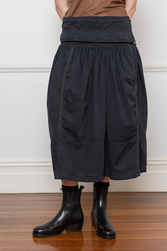 Multi Topstitched Gathered Skirt - Ash Black