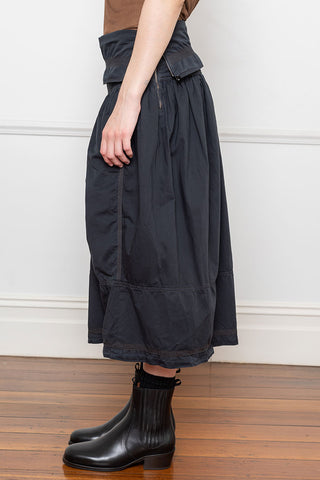 Multi Topstitched Gathered Skirt - Ash Black