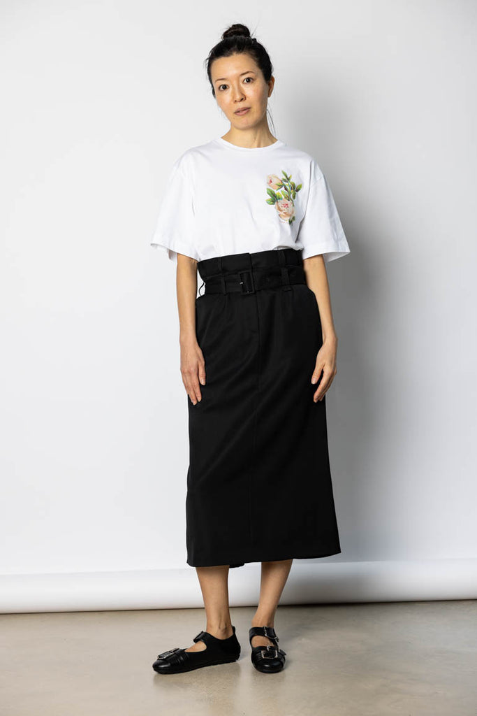 Multi Belt Loop Kick Back Skirt - Black