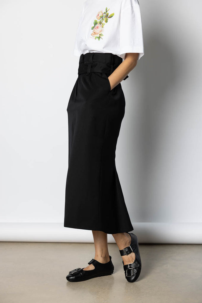 Multi Belt Loop Kick Back Skirt - Black