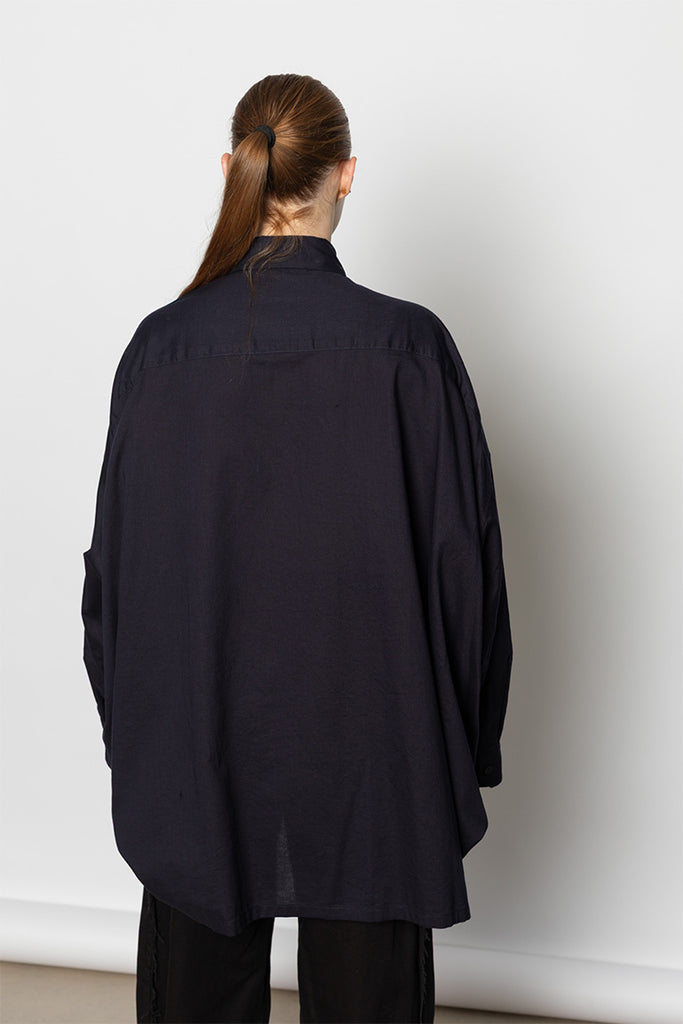 O Double Front Big Shirt - Navy