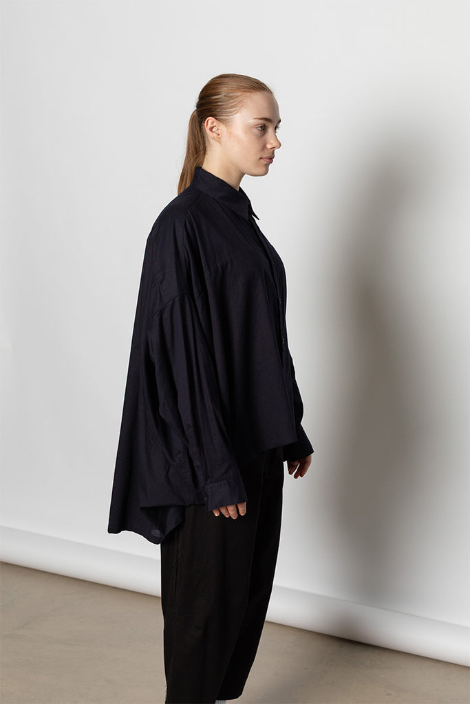 O Double Front Big Shirt - Navy