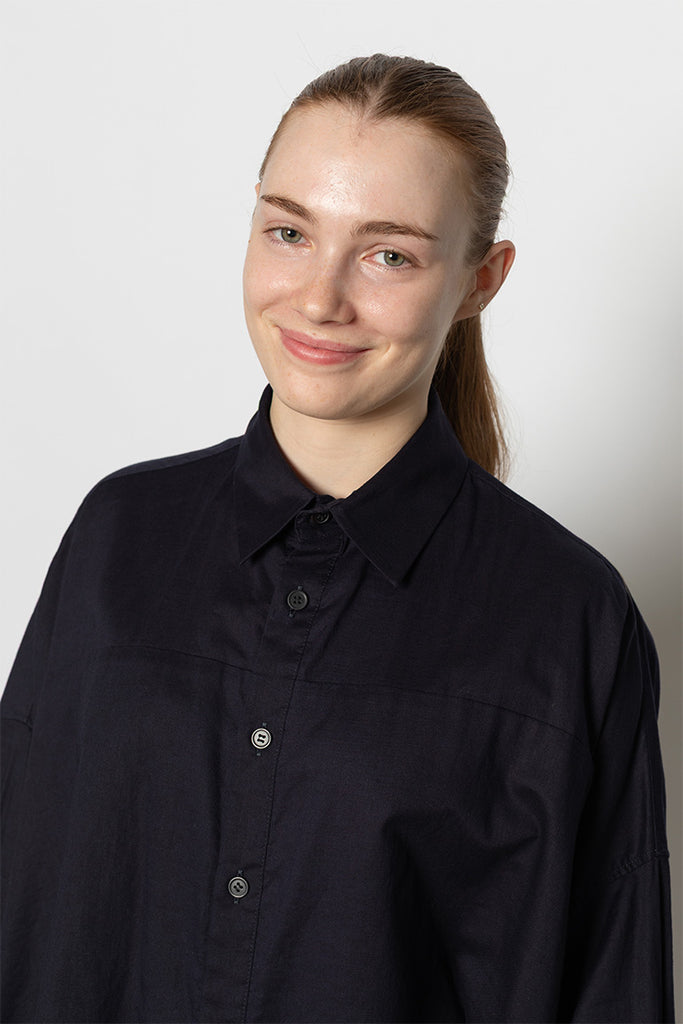 O Double Front Big Shirt - Navy