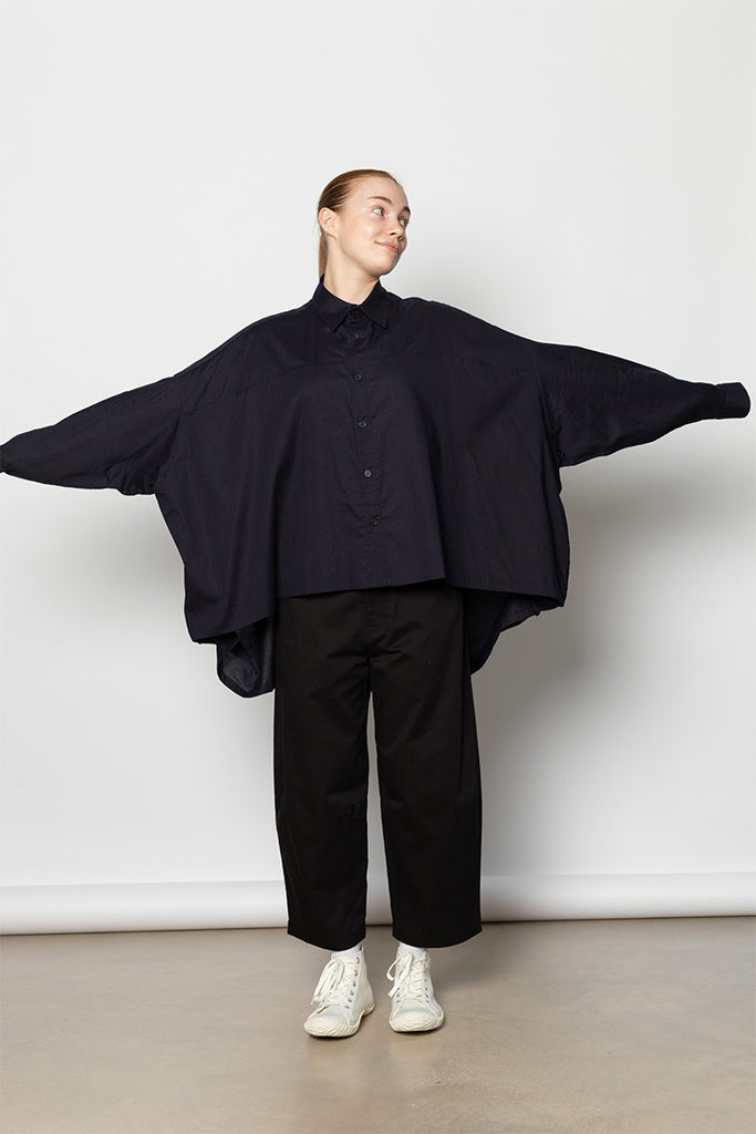 O Double Front Big Shirt - Navy