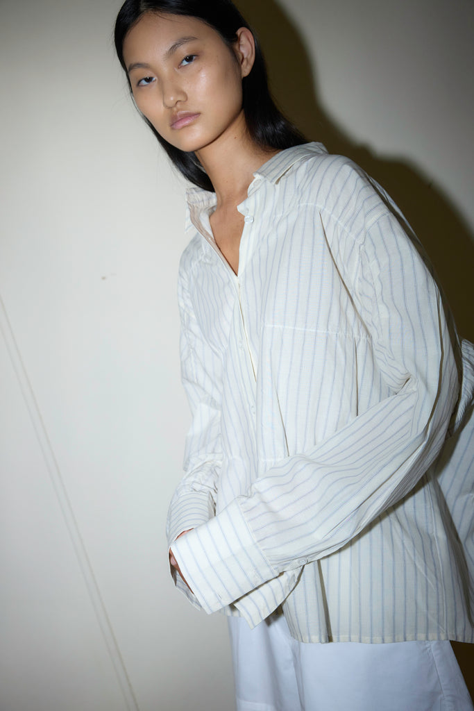 Oversized Gathered Shirt - Raquette Stripe