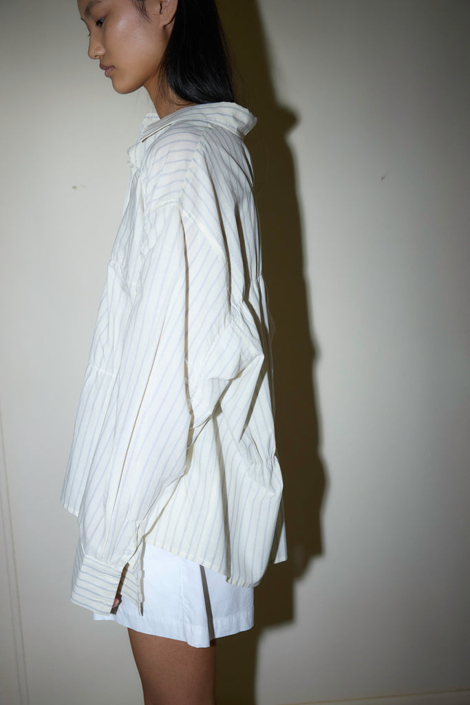 Oversized Gathered Shirt - Raquette Stripe