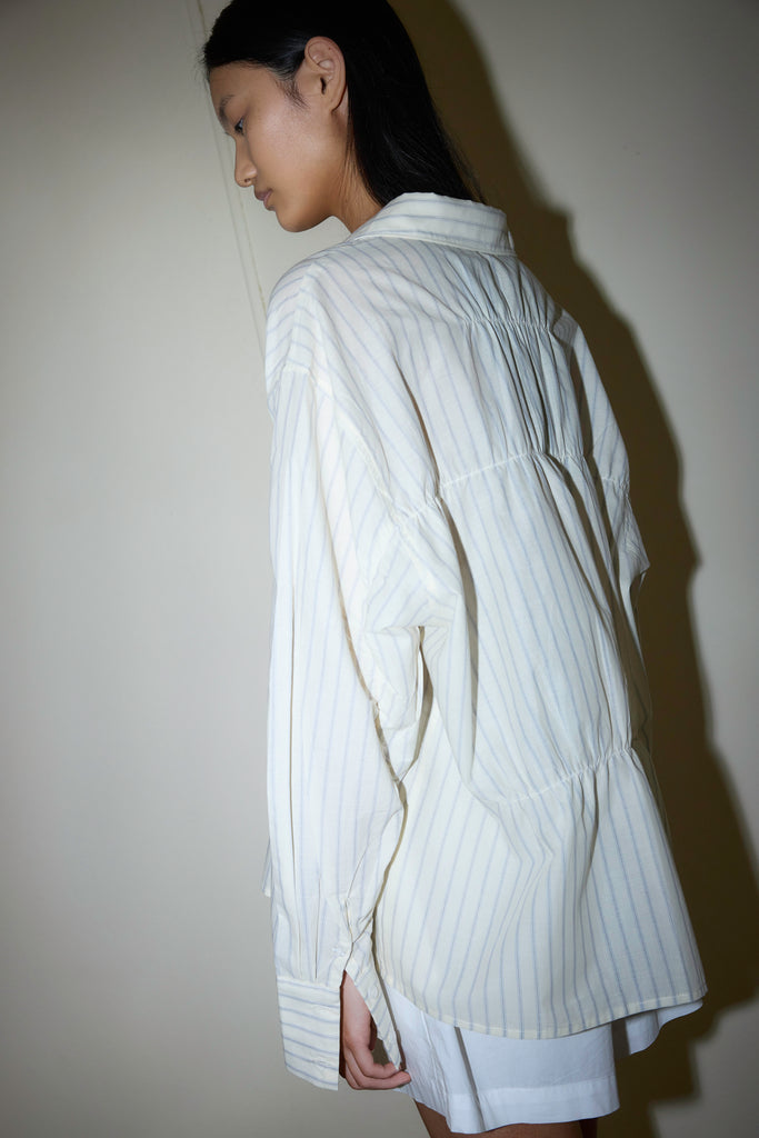 Oversized Gathered Shirt - Raquette Stripe