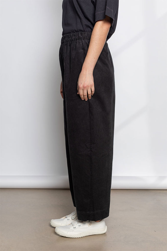 Organic Cord Barrel Leg Trousers - Charcoal