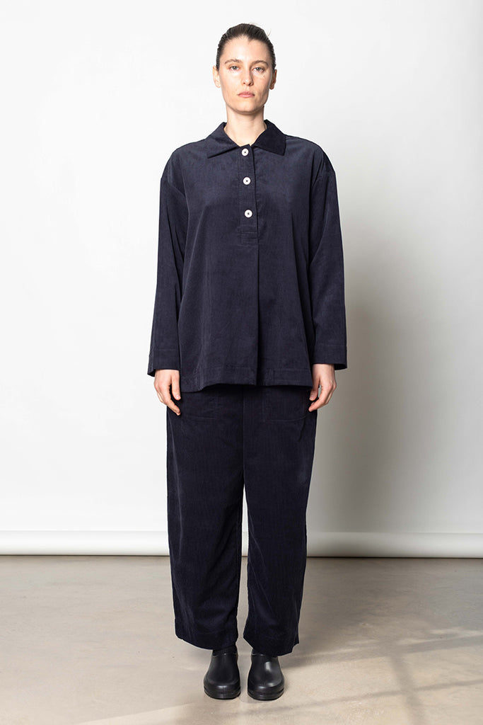 Barrel Leg Cord Trousers - Midnight