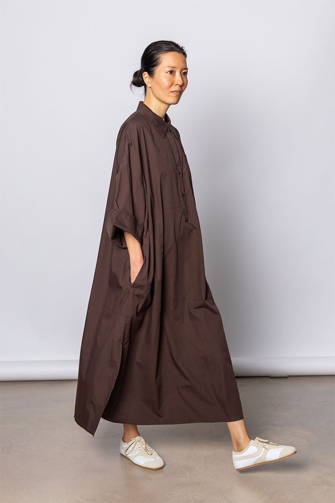 Organic Cotton Kaftan Shirt Dress - Cacao