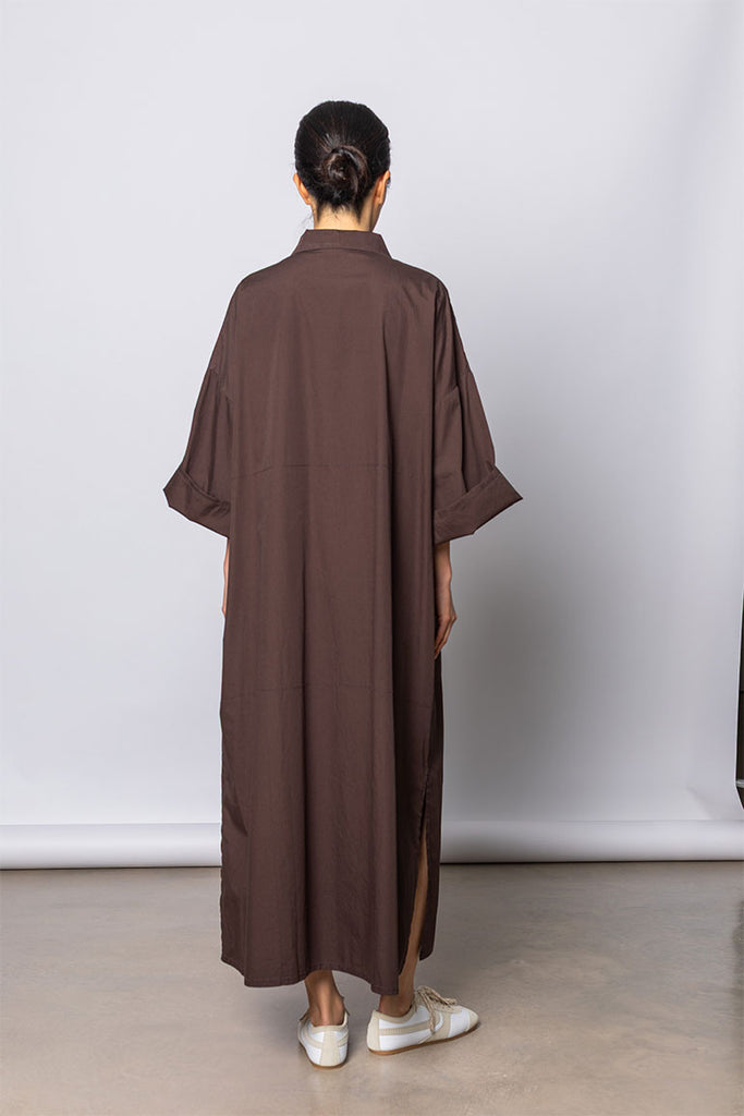 Organic Cotton Kaftan Shirt Dress - Cacao