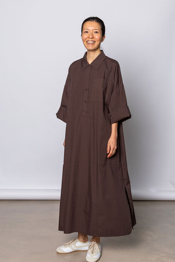 Organic Cotton Kaftan Shirt Dress - Cacao