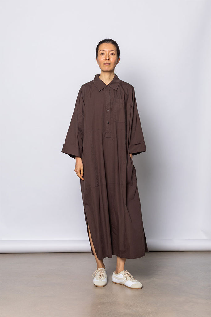 Organic Cotton Kaftan Shirt Dress - Cacao