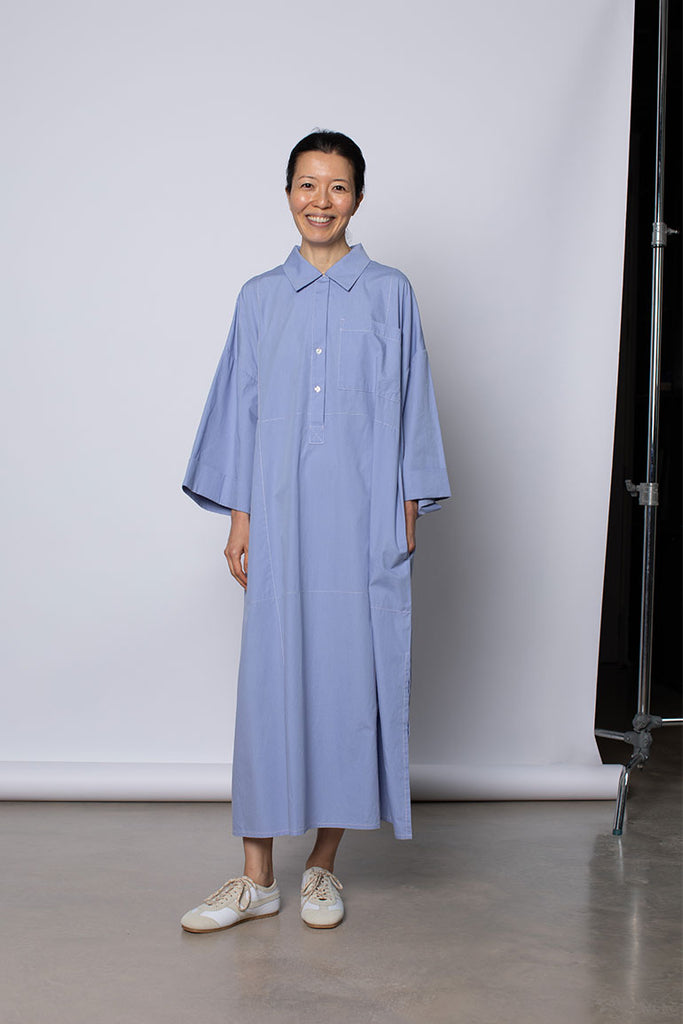 Organic Cotton Kaftan Shirt Dress - Dream Blue