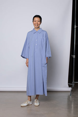Organic Cotton Kaftan Shirt Dress - Dream Blue