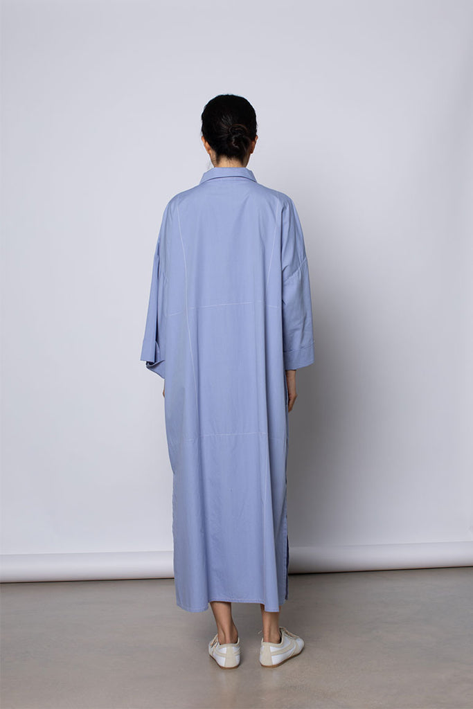 Organic Cotton Kaftan Shirt Dress - Dream Blue