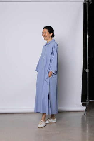 Organic Cotton Kaftan Shirt Dress - Dream Blue