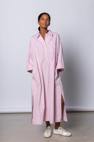 Organic Cotton Kaftan Shirt Dress - Dusty Pink