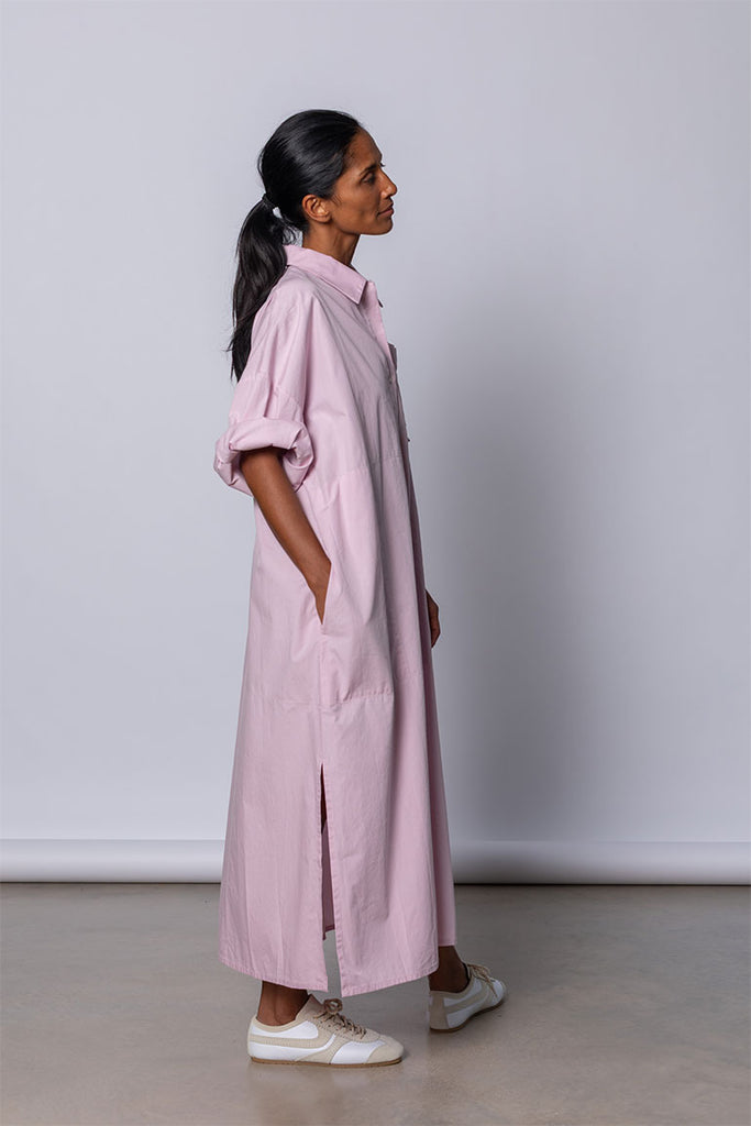 Organic Cotton Kaftan Shirt Dress - Dusty Pink