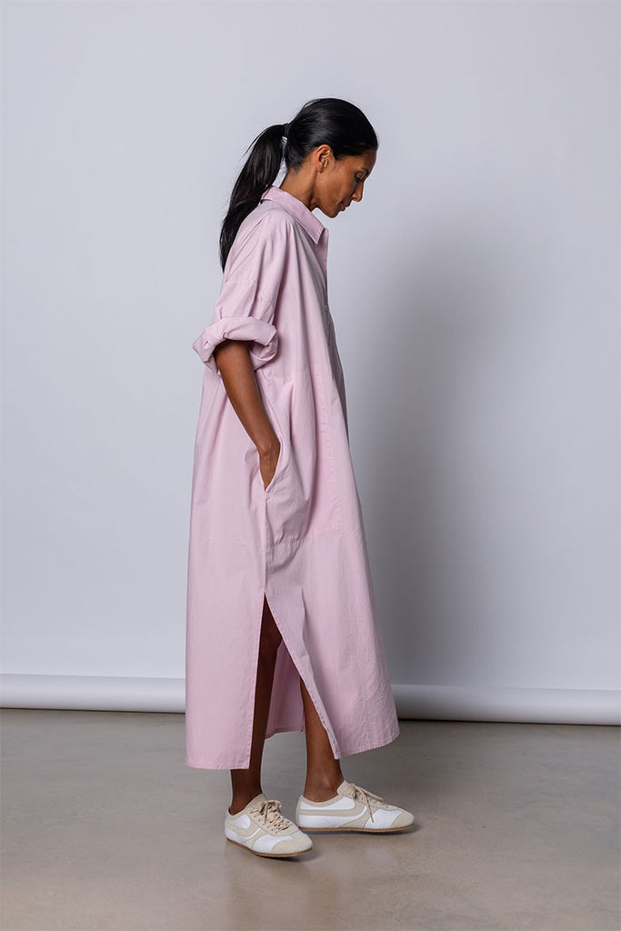Organic Cotton Kaftan Shirt Dress - Dusty Pink