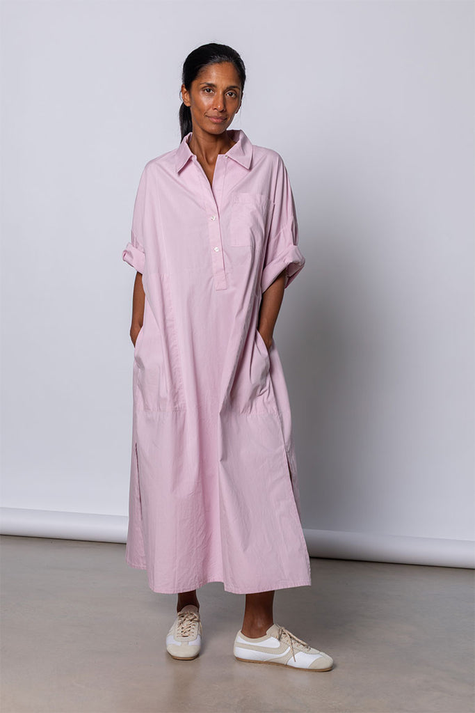 Organic Cotton Kaftan Shirt Dress - Dusty Pink