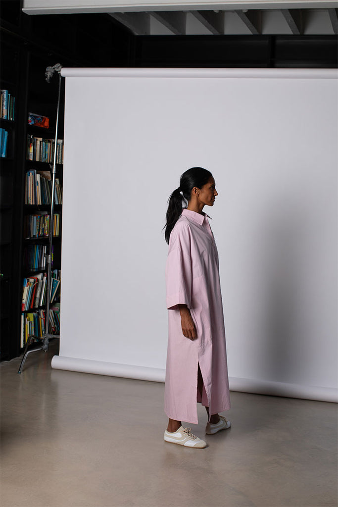 Organic Cotton Kaftan Shirt Dress - Dusty Pink