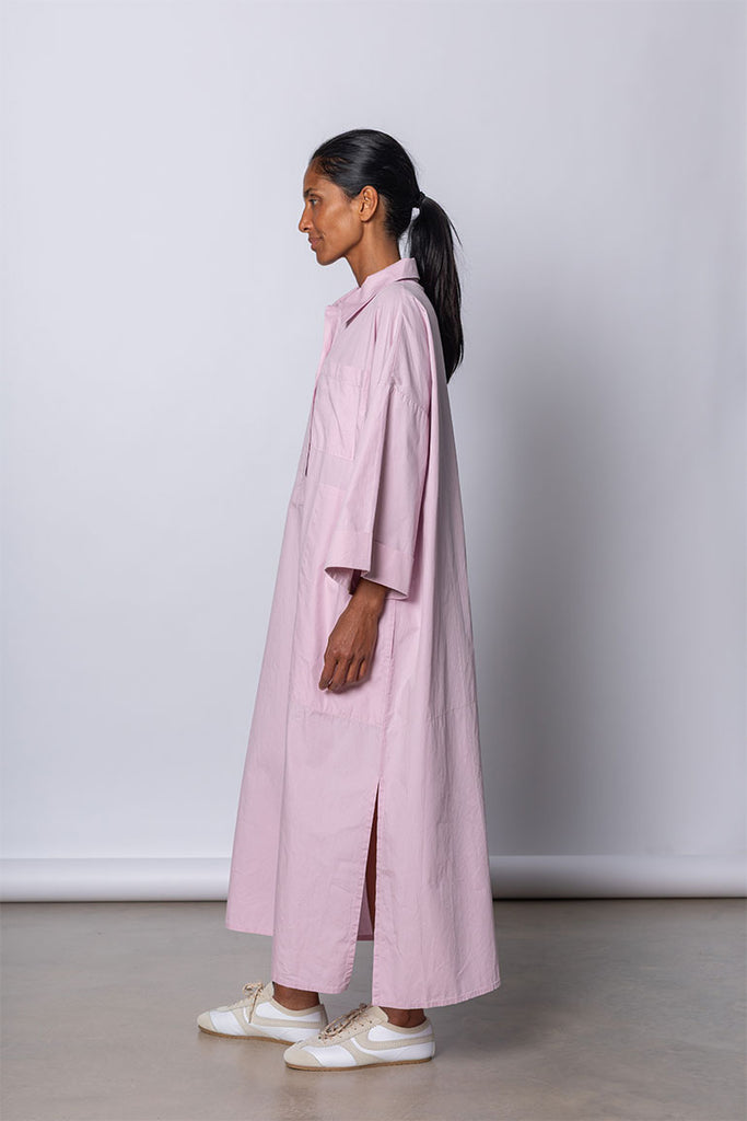 Organic Cotton Kaftan Shirt Dress - Dusty Pink