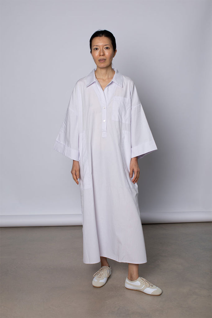 Organic Cotton Kaftan Shirt Dress - Palest Lilac