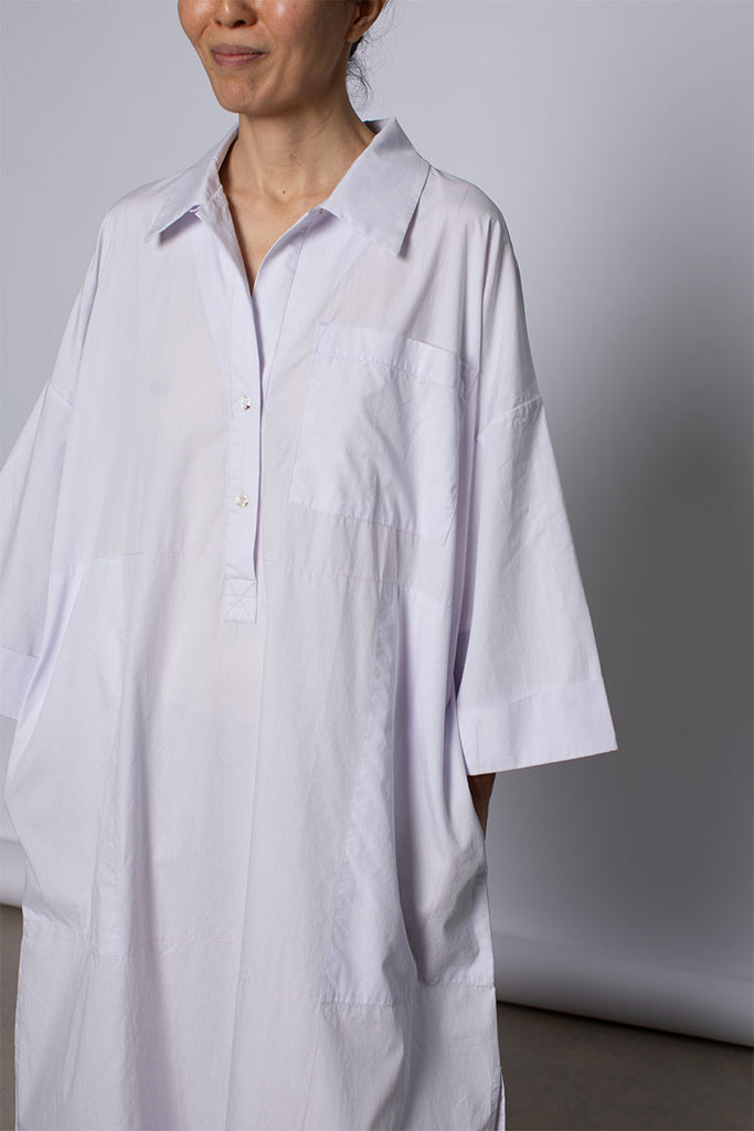 Organic Cotton Kaftan Shirt Dress - Palest Lilac
