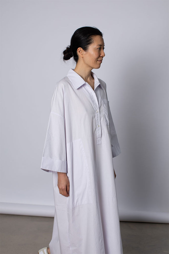 Organic Cotton Kaftan Shirt Dress - Palest Lilac